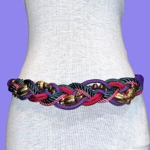 Vintage Crazy colorful braided cord decorative belt with gold beads